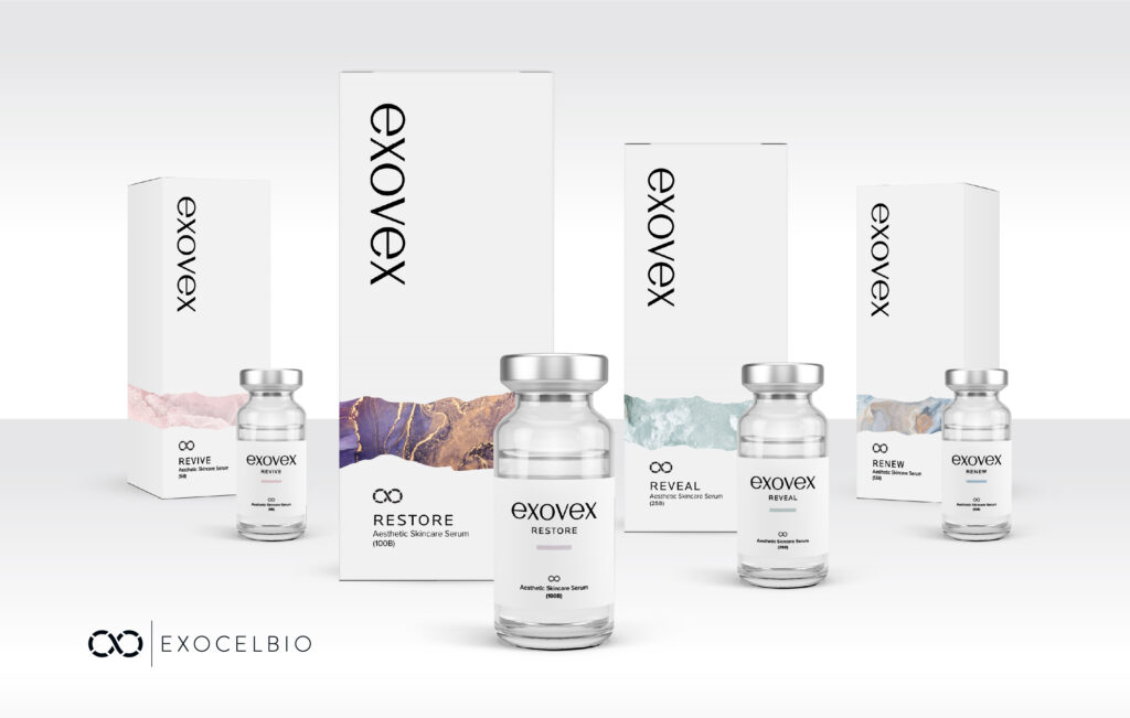 Cross Creative designed the packaging from Exocel Bio's Exovex product line.